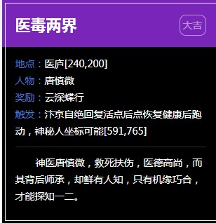 《逆水寒》医庐奇遇任务大全
