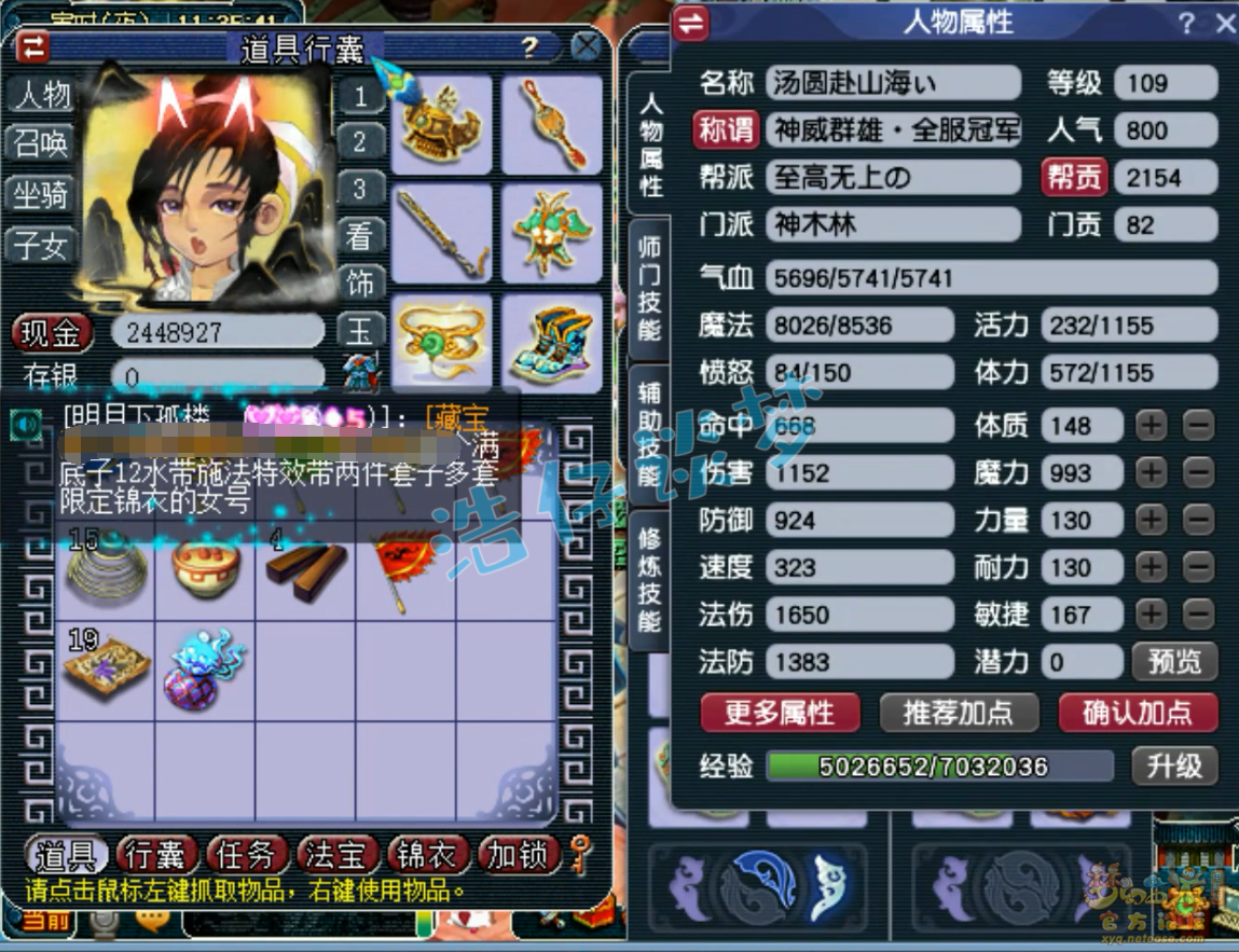 梦幻西游109级奶神木林装备展示图