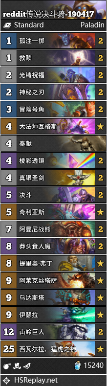 《炉石传说》暗影崛起大神reddit传说决斗骑卡组推荐