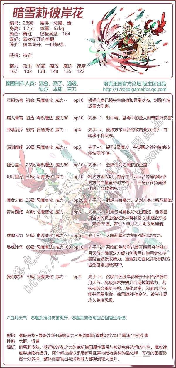 洛克王国暗雪莉彼岸花技能搭配