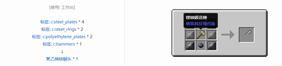 我的世界格雷科技现代版链锯头合成表大全