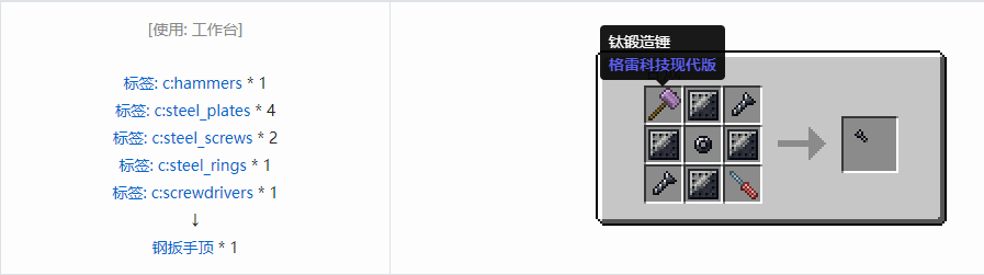 我的世界格雷科技现代版扳手顶合成表大全