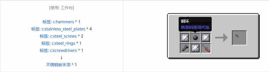 我的世界格雷科技现代版扳手顶合成表大全