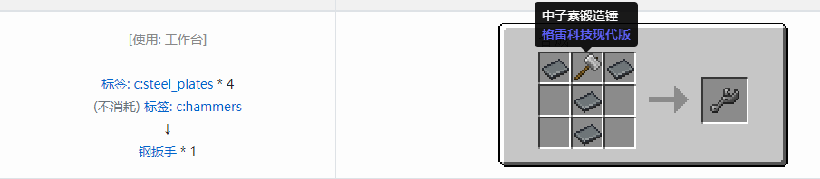 我的世界格雷科技现代版扳手合成表大全