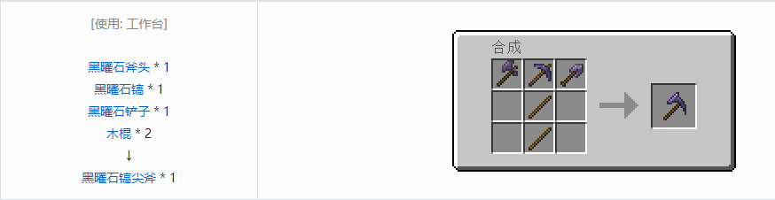 我的世界通用机械镐尖斧合成表大全
