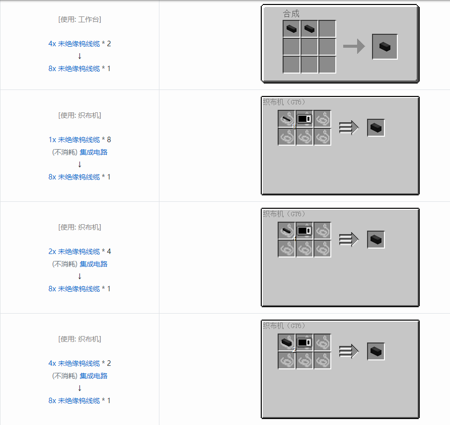 我的世界格雷科技6 8x 未绝缘线缆合成表大全