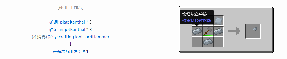 我的世界格雷科技社区版万用铲头合成表大全