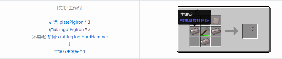 我的世界格雷科技社区版万用铲头合成表大全