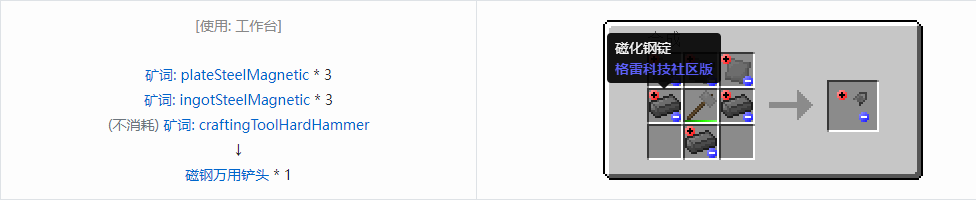 我的世界格雷科技社区版万用铲头合成表大全