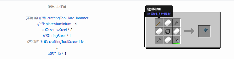 我的世界格雷科技社区版扳手顶合成表大全