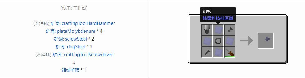 我的世界格雷科技社区版扳手顶合成表大全