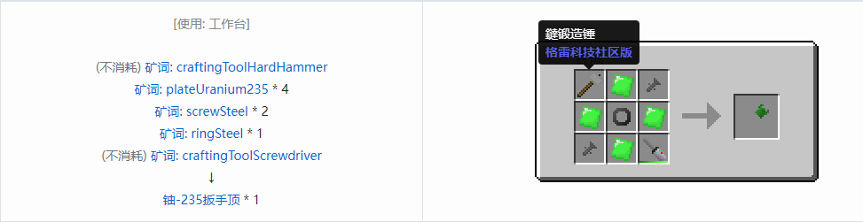 我的世界格雷科技社区版扳手顶合成表大全