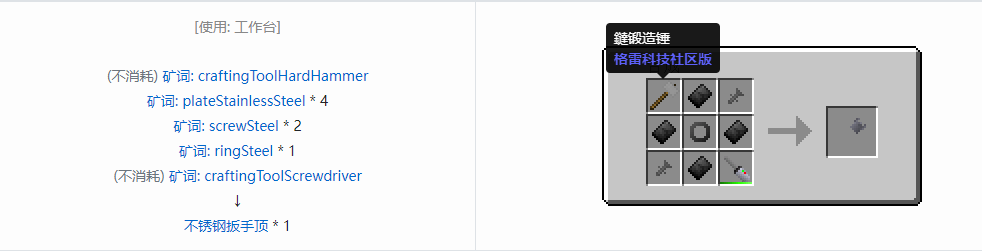 我的世界格雷科技社区版扳手顶合成表大全