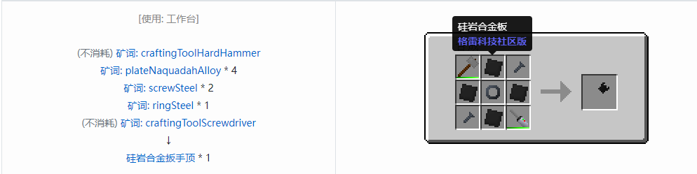 我的世界格雷科技社区版扳手顶合成表大全