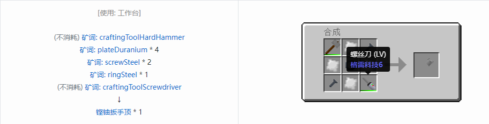 我的世界格雷科技社区版扳手顶合成表大全