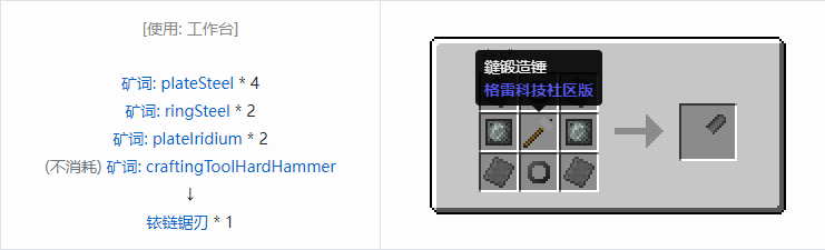 我的世界格雷科技社区版链锯刃合成表大全