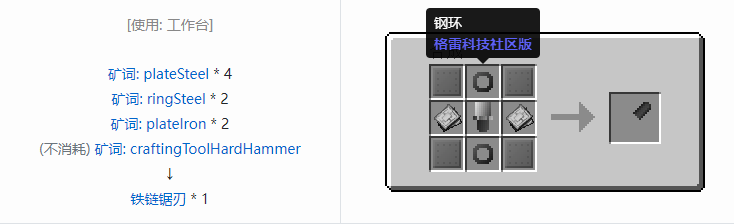 我的世界格雷科技社区版链锯刃合成表大全