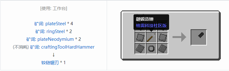 我的世界格雷科技社区版链锯刃合成表大全