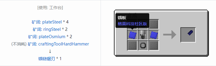 我的世界格雷科技社区版链锯刃合成表大全