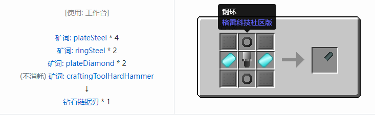 我的世界格雷科技社区版链锯刃合成表大全