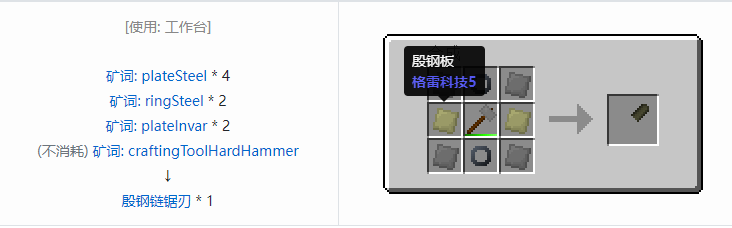我的世界格雷科技社区版链锯刃合成表大全