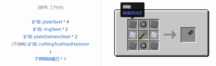 我的世界格雷科技社区版链锯刃合成表大全