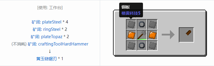 我的世界格雷科技社区版链锯刃合成表大全