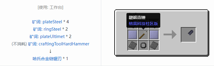 我的世界格雷科技社区版链锯刃合成表大全