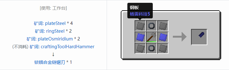 我的世界格雷科技社区版链锯刃合成表大全