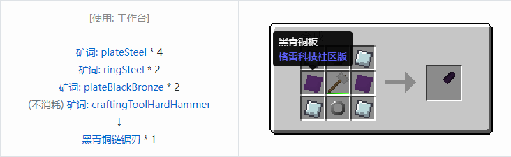 我的世界格雷科技社区版链锯刃合成表大全