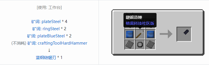 我的世界格雷科技社区版链锯刃合成表大全