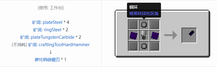 我的世界格雷科技社区版链锯刃合成表大全