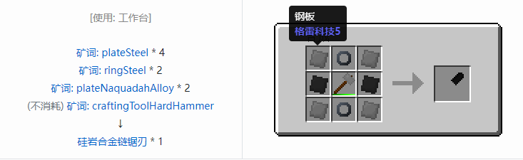 我的世界格雷科技社区版链锯刃合成表大全