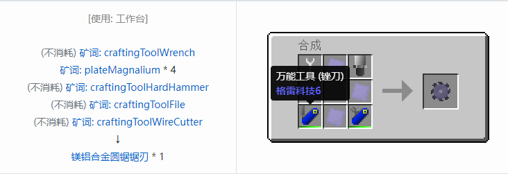 我的世界格雷科技社区版圆锯锯刃合成表大全