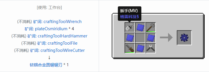 我的世界格雷科技社区版圆锯锯刃合成表大全