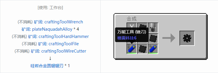 我的世界格雷科技社区版圆锯锯刃合成表大全