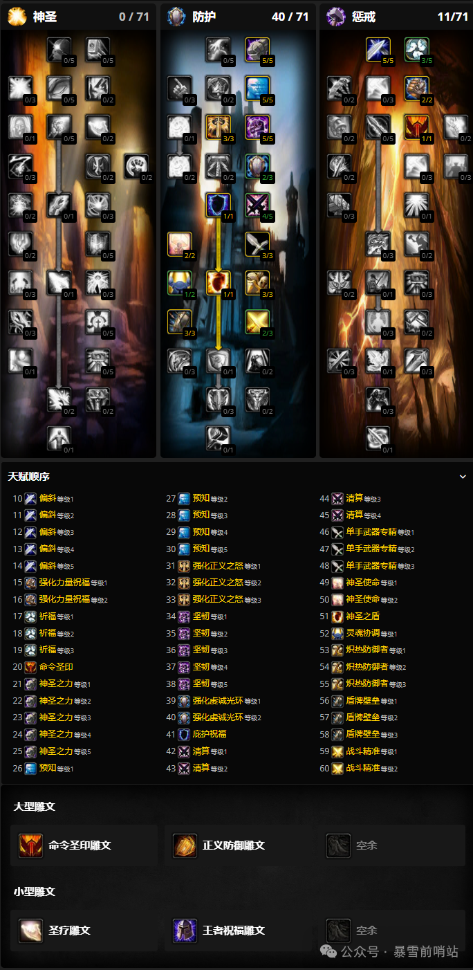 魔兽世界时光服圣骑士练级天赋雕文推荐