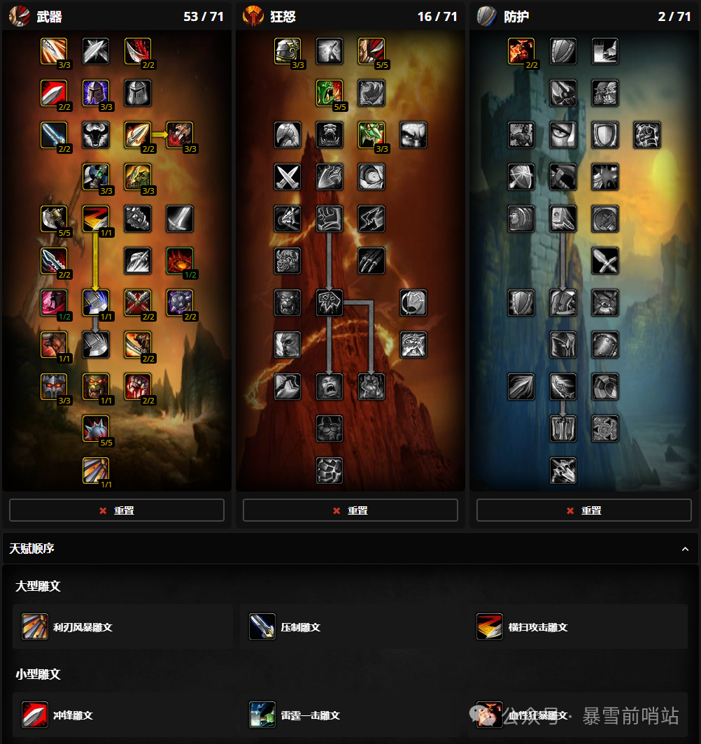 魔兽世界时光服战士练级天赋雕文推荐