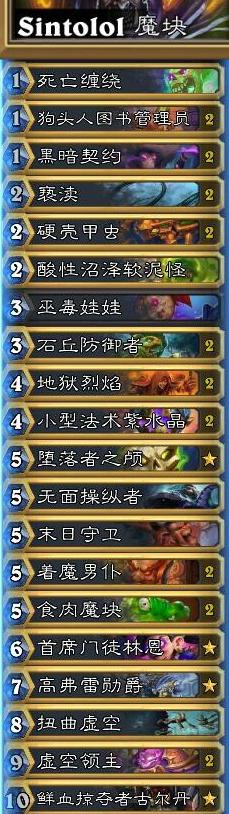 《炉石传说》欧服HCT第一赛季Sintolol 卡组搭配