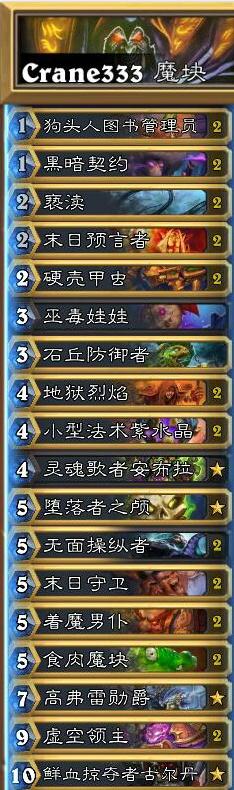 《炉石传说》欧服HCT预选赛Crane333卡组搭配解析
