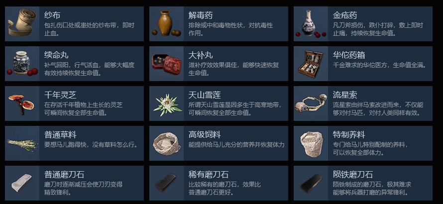 《武侠乂》全物品道具效果一览