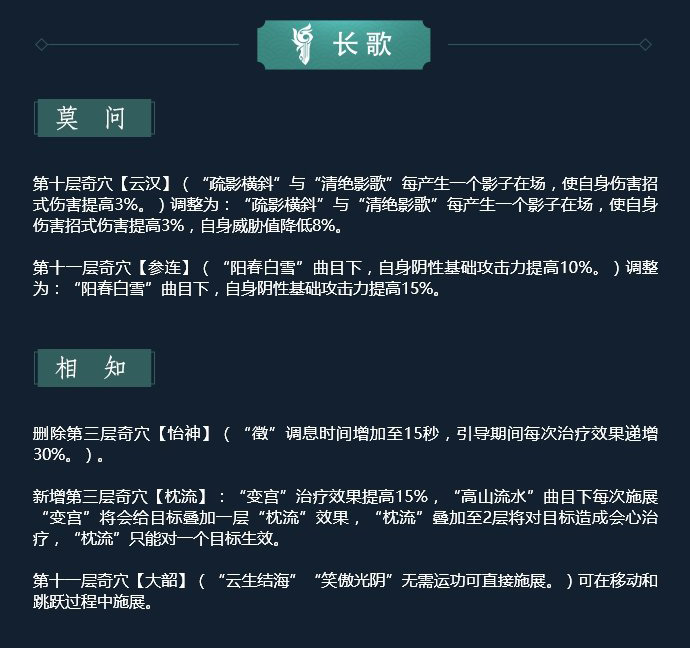 《剑网3》11月12日凌雪藏锋长歌技改解读
